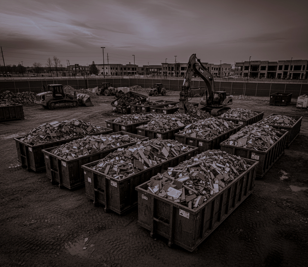 Before — overflowing construction waste