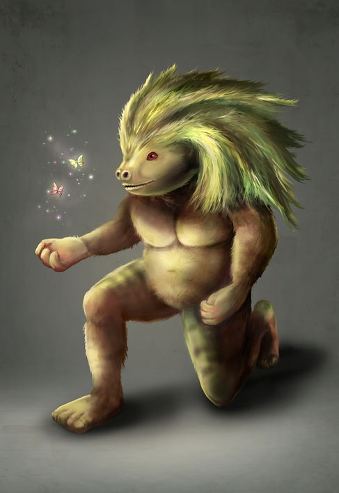 magical fantasy woodland troll concept creature with glowing butterflies