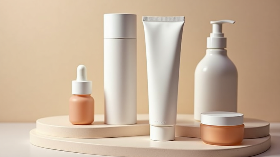 Close-up view of a modern skincare product display