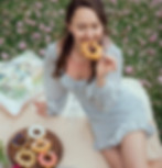 Woman with mochi donuts