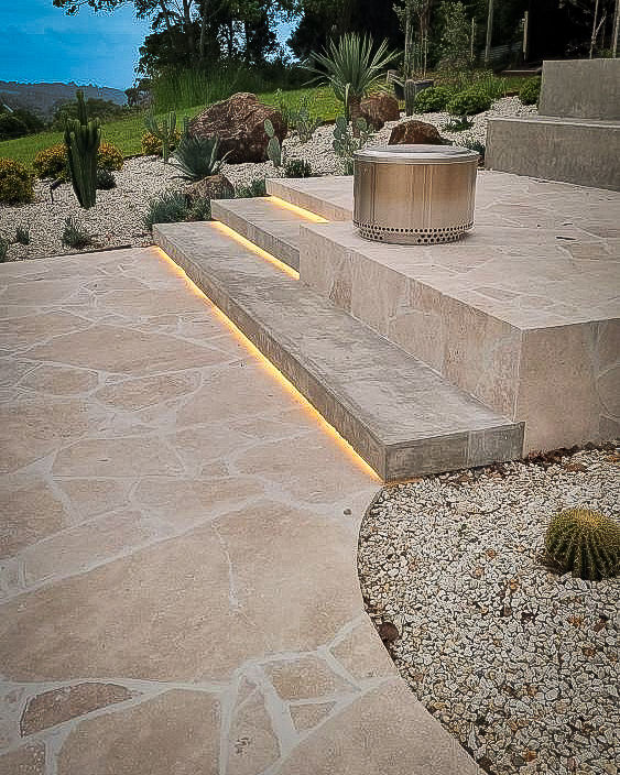 Natural stone steps with landscaped garden planters, Bilambil house facade