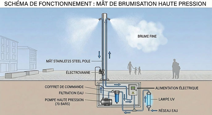 Schéma de fonctionnement mat de brumisation