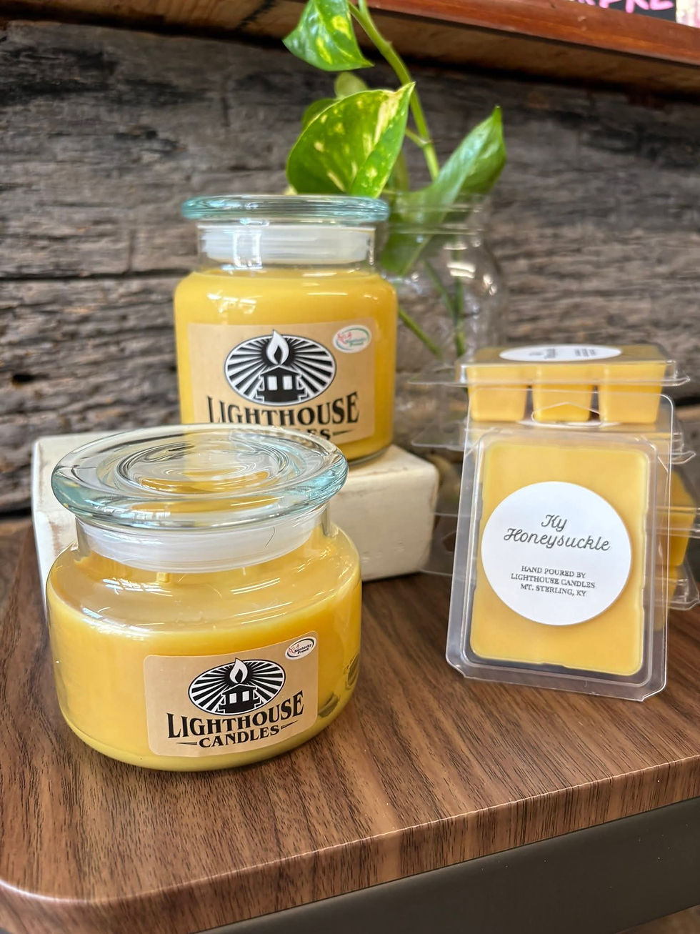 A group of lighthouse candle products