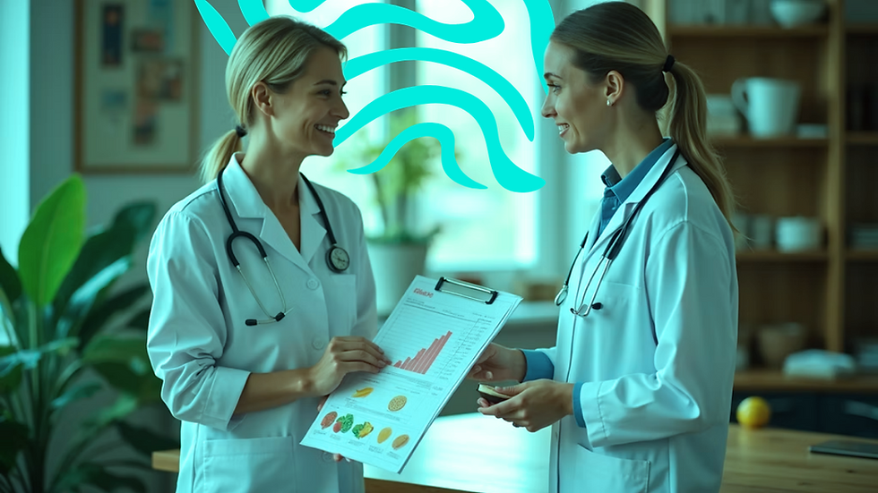Eye-level view of a nutritionist explaining a meal plan to a client