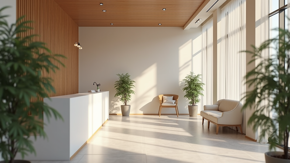 Eye-level view of modern wellness clinic reception area