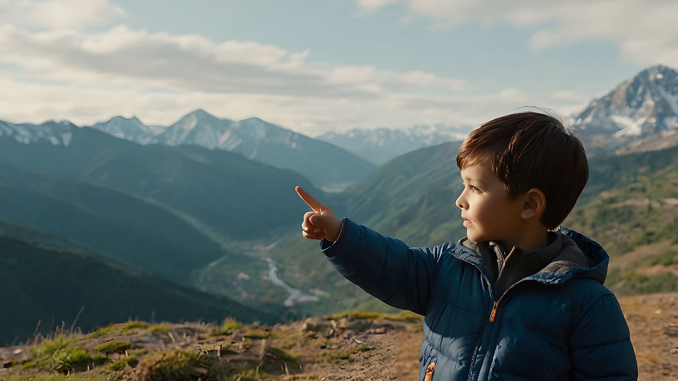 Boy on top of mind looking in specific direction