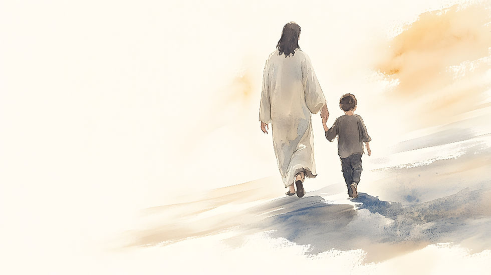 Samll boy walking Jesus
