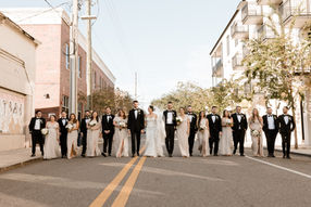 Bride and groom with their wedding party 