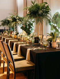 Black and Green tropical wedding reception at Hotel Haya