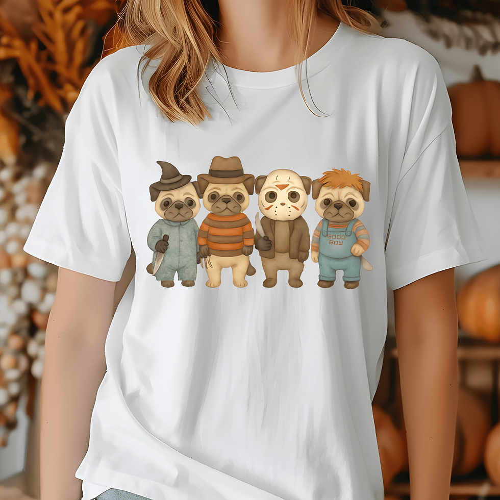 Slasher Squad Pugs – Horror Dog Mashup Tee