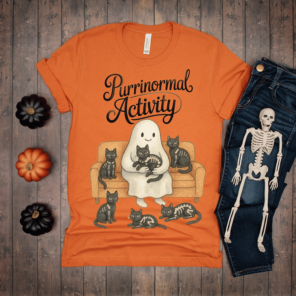 Purrinormal Activity Shirt | Cute Ghost with Skeleton Cats Graphic Tee