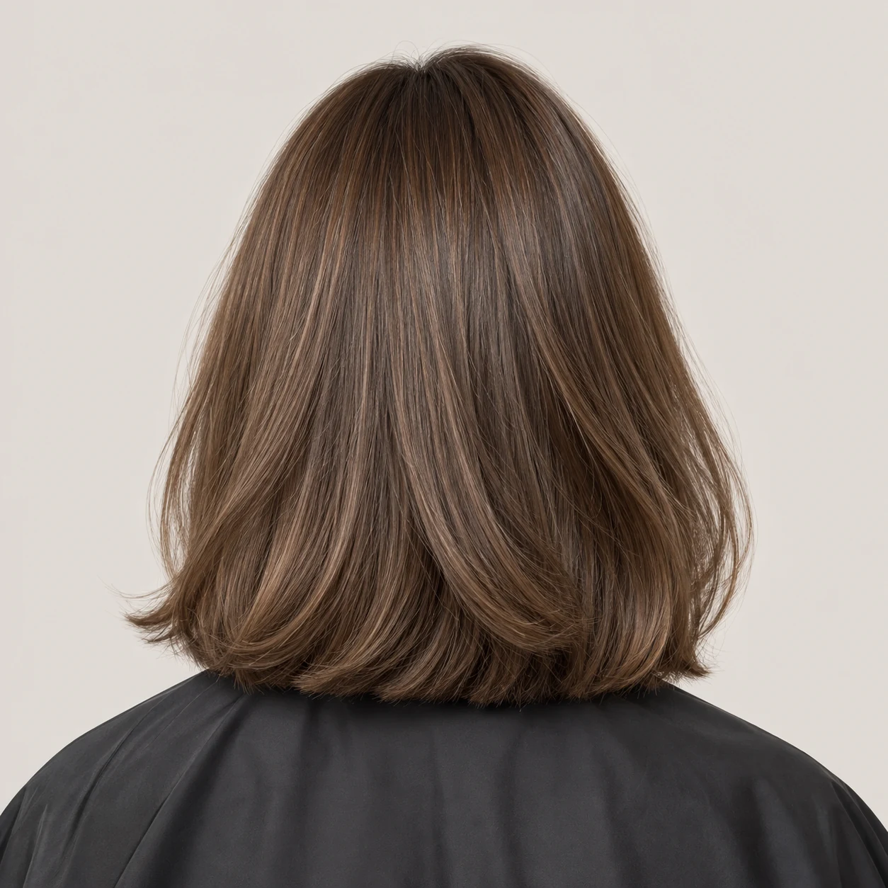 A shoulder-grazing mushroom-brown lob with a balanced perimeter and soft movement.