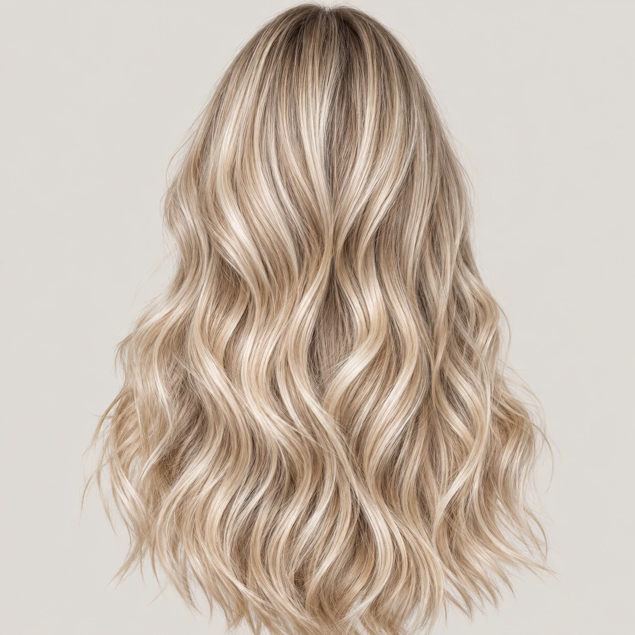 Champagne-blonde hair with fine multi-tonal highlights throughout.