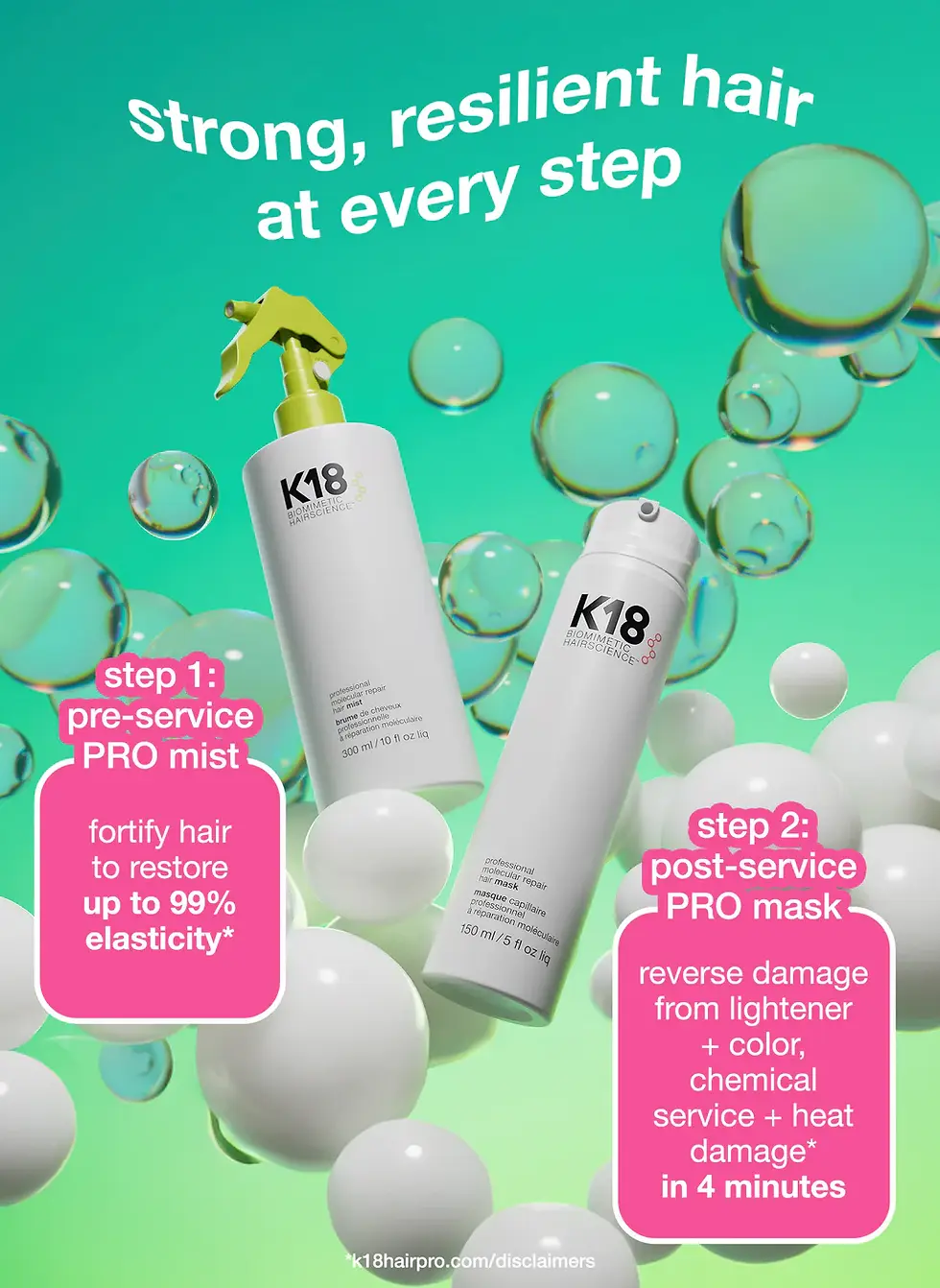 Thumbnail: K18 leave in mask 150ml tall white bottle, reverse hair damage in just 4 minutes.