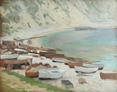 For sale:
William Henry Margetson (1861-1940)
"Lulworth Cove"
Oil on panel