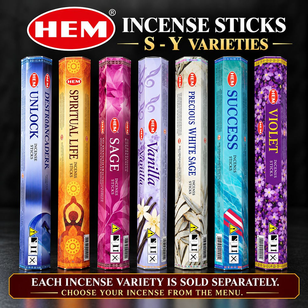 HEM Incense Sticks S-Y varieties with assorted incense boxes shown together.