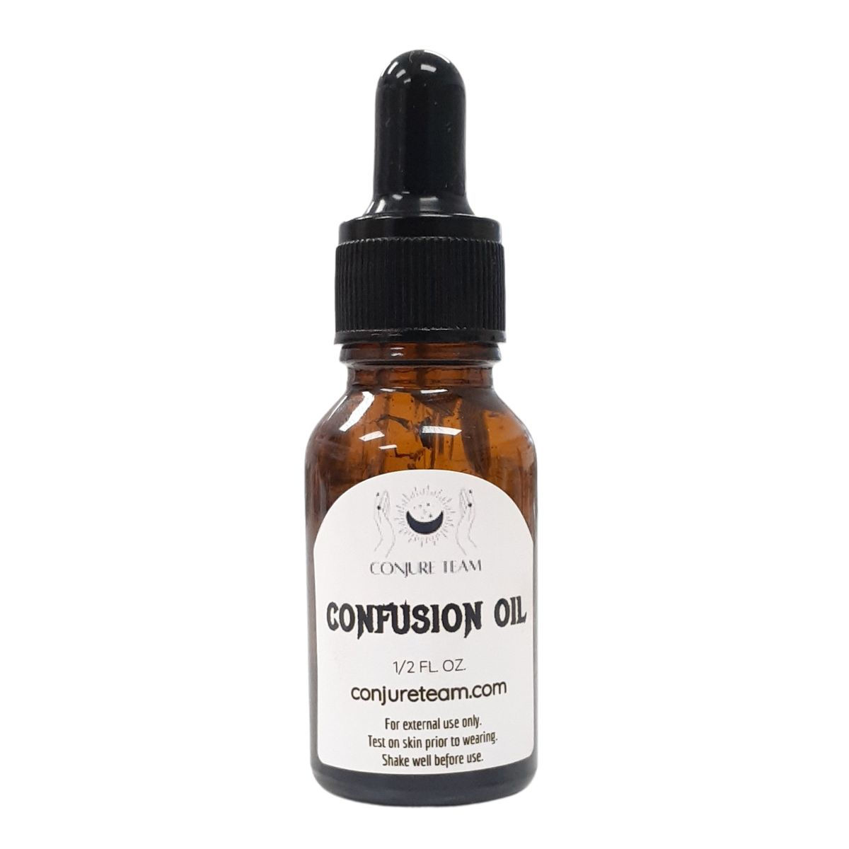 Confusion Oil in a 1/2 oz. glass bottle, designed to create mental chaos and scatter focus during spiritual practices.