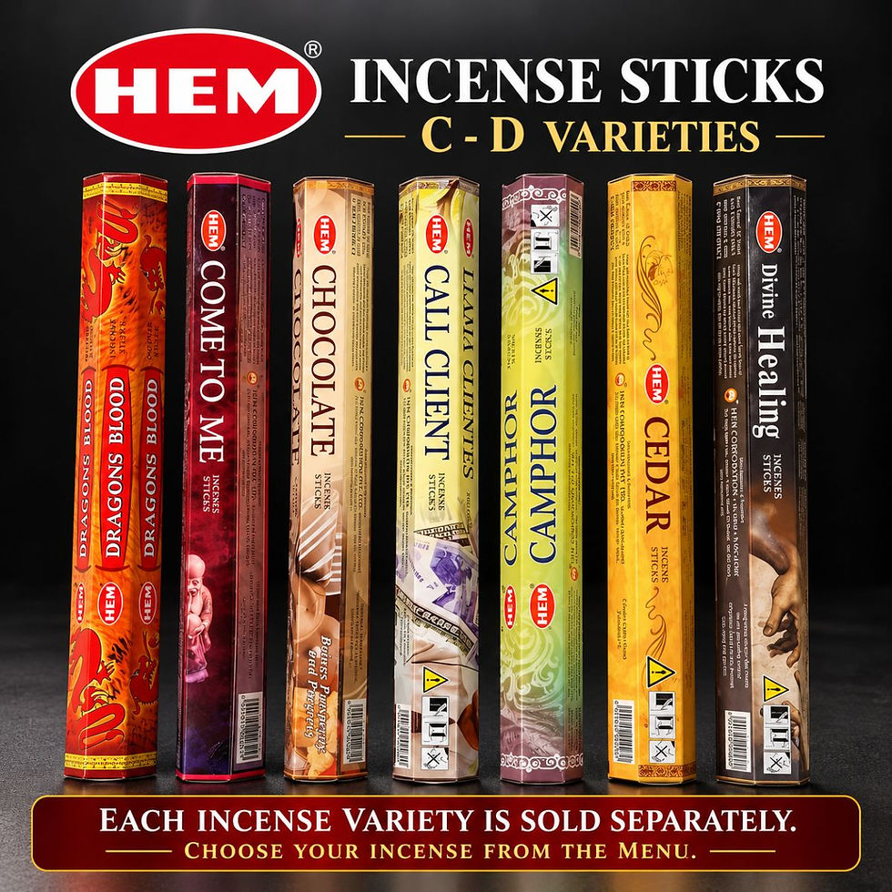 HEM Incense Sticks C-D varieties with assorted incense boxes shown together.