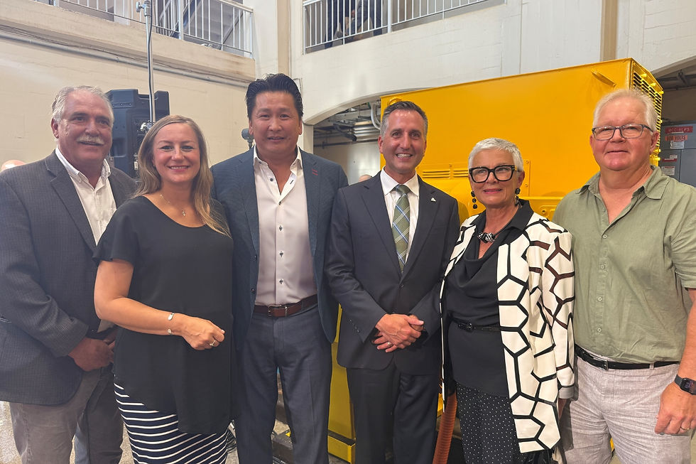 (from left to right) Steve Peters - OGVG Chair, Minister Kinga Surma, Richard Lee – OGVG Executive Director, Minister Trevor Jones, Mayor Hilda MacDonald – Municipality of Leamington, and Peter Neufeld – Municipality of Leamington CAO.