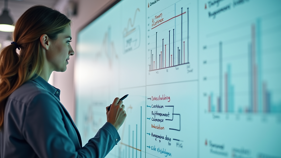 Close-up view of a digital whiteboard with KPIs and notes