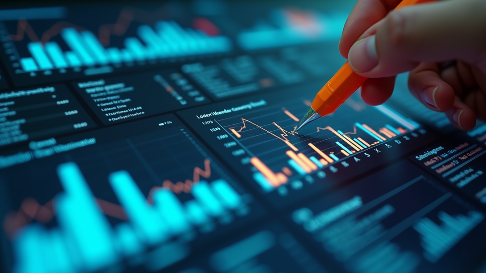 Close-up view of modern digital interface with analytical charts