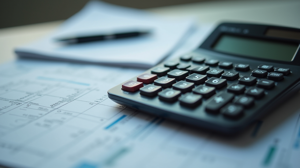 Close-up view of a calculator displaying financial calculations