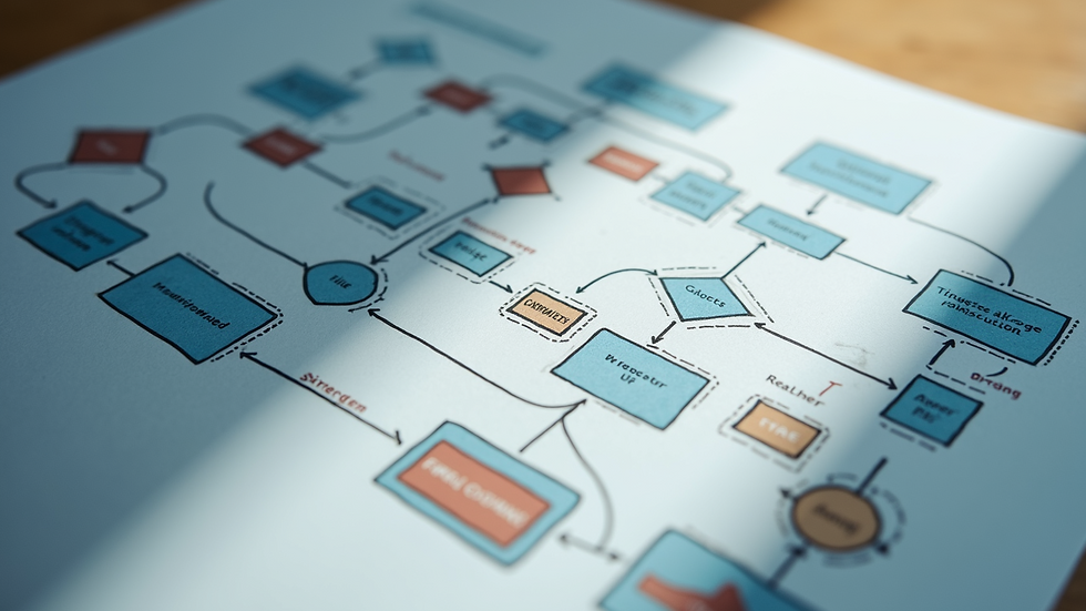High angle view of an organizational flowchart representing streamlined processes