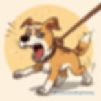 Angry cartoon dog snarls and lunges on a leash against a pale yellow background, with @CreatureGoodDogTraining text.