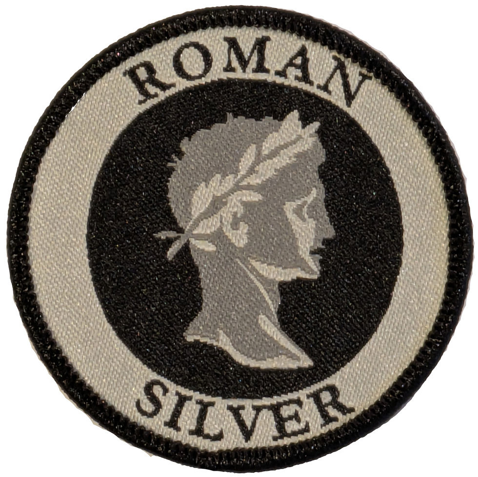 Metal detecting patch badge Roman silver coin