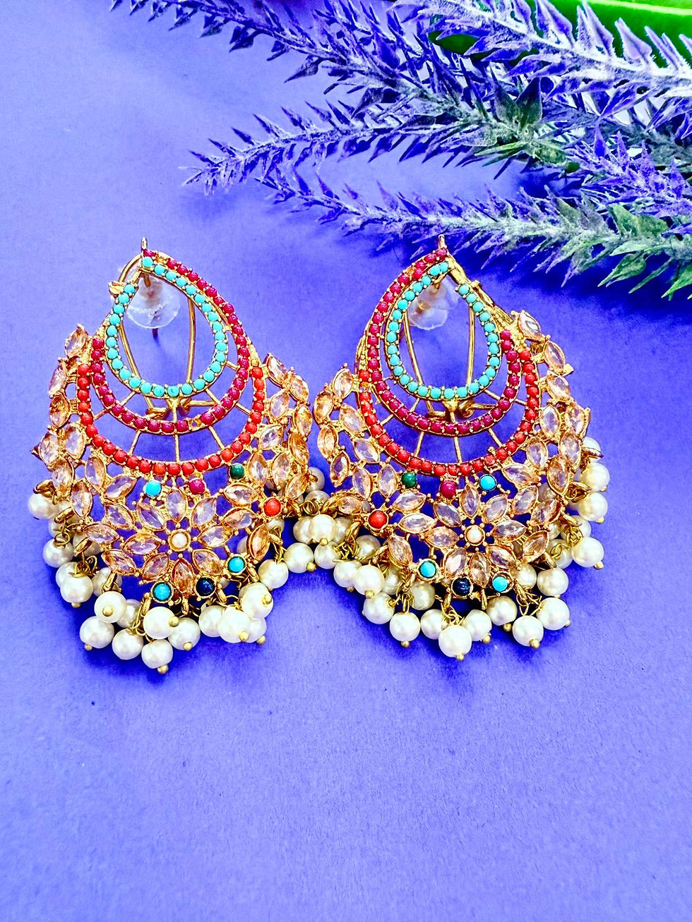 Miniature : Multistrand Pearl Necklace Set with Statement Earrings