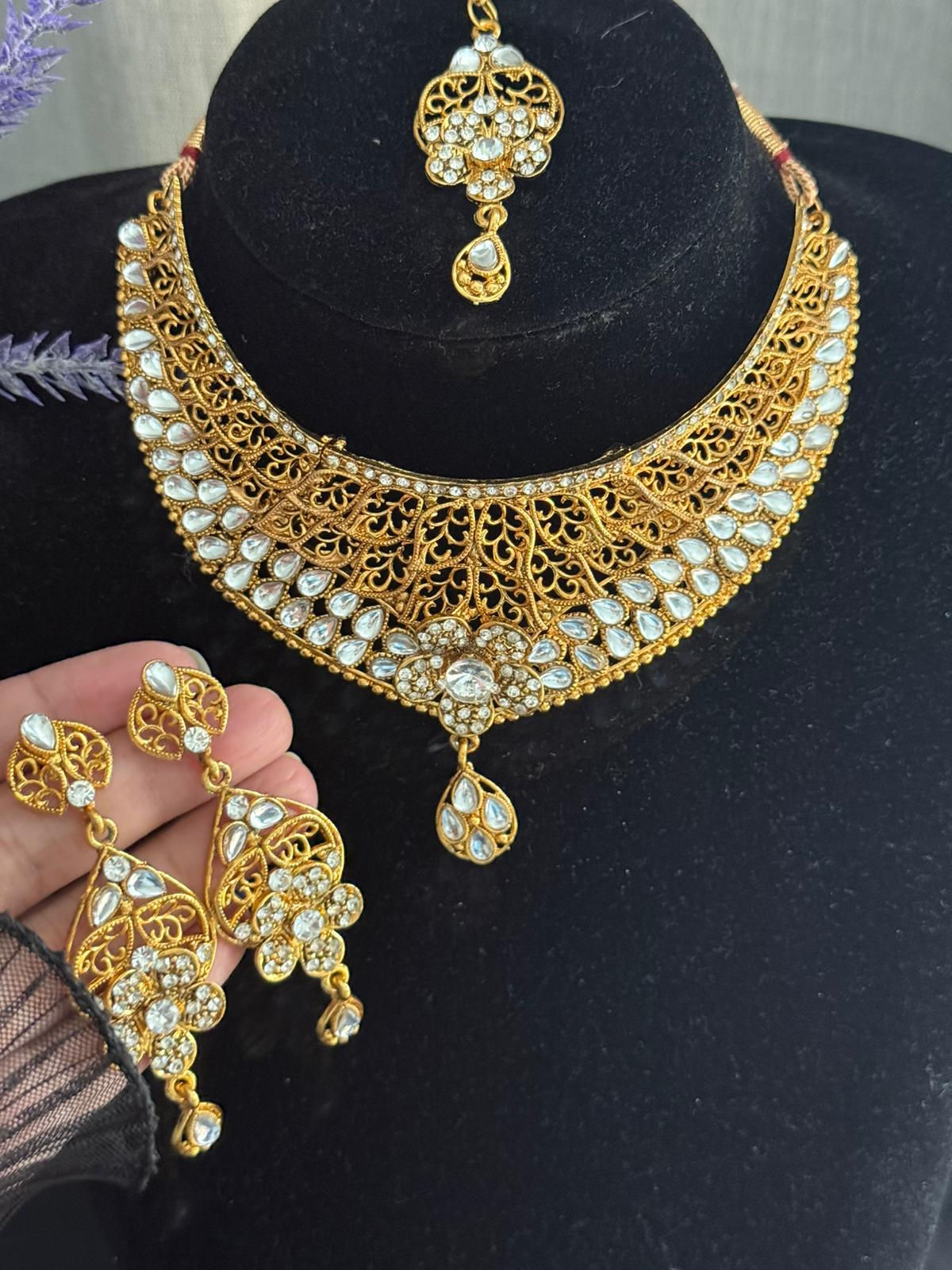 Traditional Bridal jewelry set with Earrings and Tikka