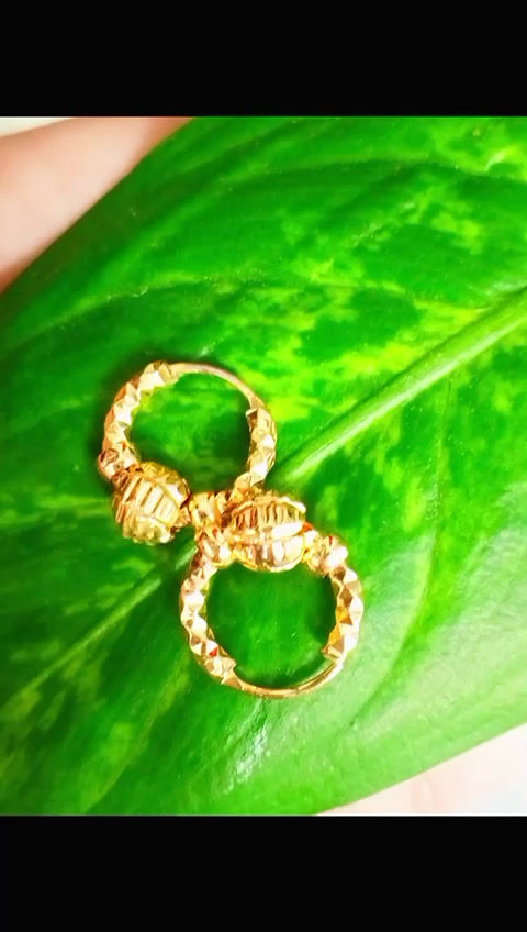 Miniature : Textured Gold Hoop Earrings with Ornate Center Beads