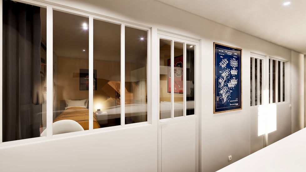 Couloir de servitude des chambres avec rangements