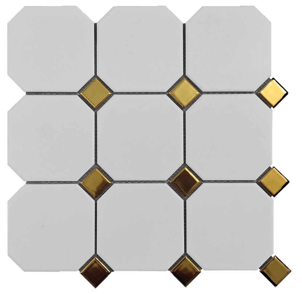 Octagon White & Gold Tile