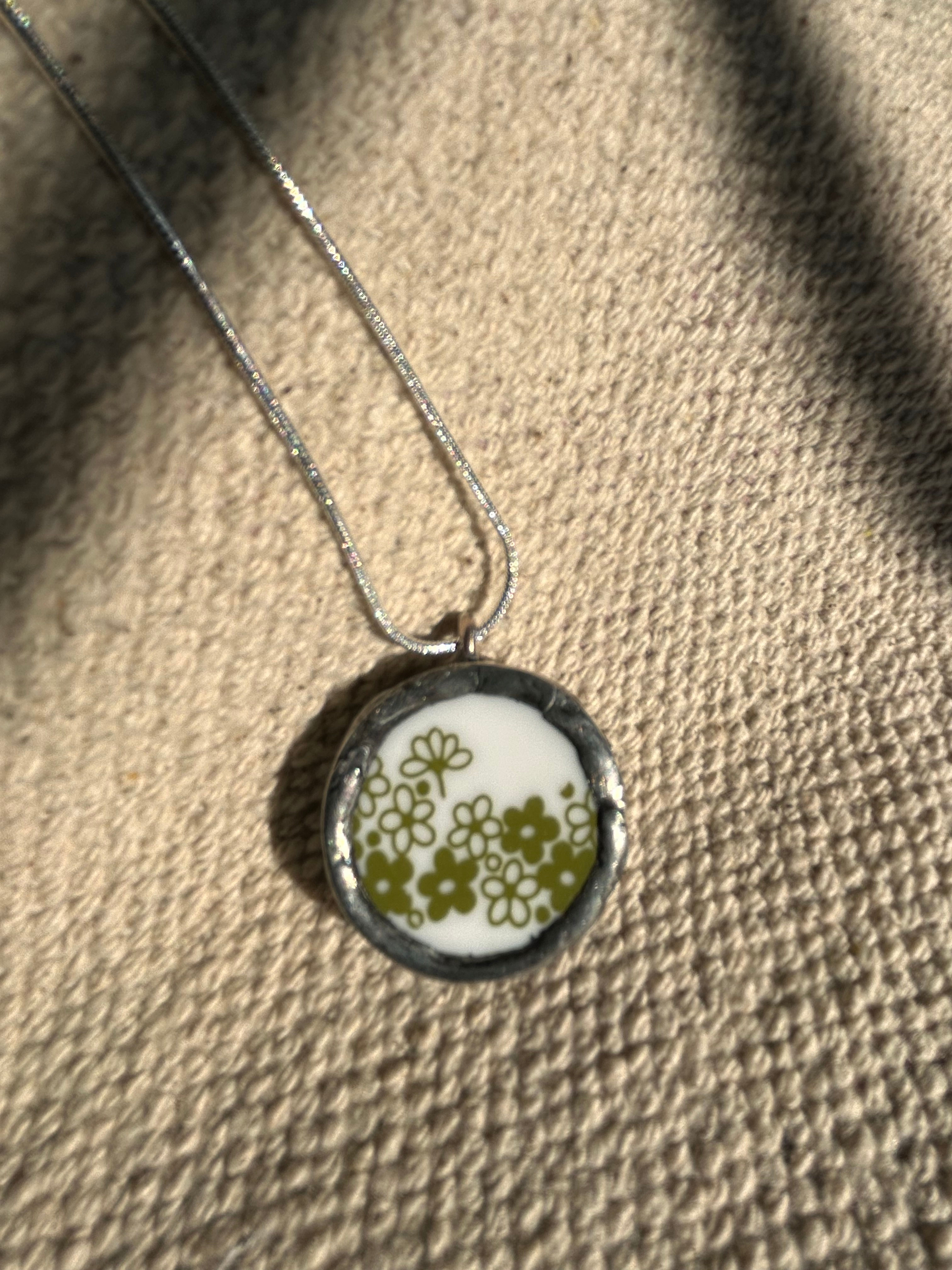 Round Crazy Daisy Pendant with silver chain