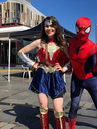 wonder woman and spiderman character at kids birthday party entertainment in auckland