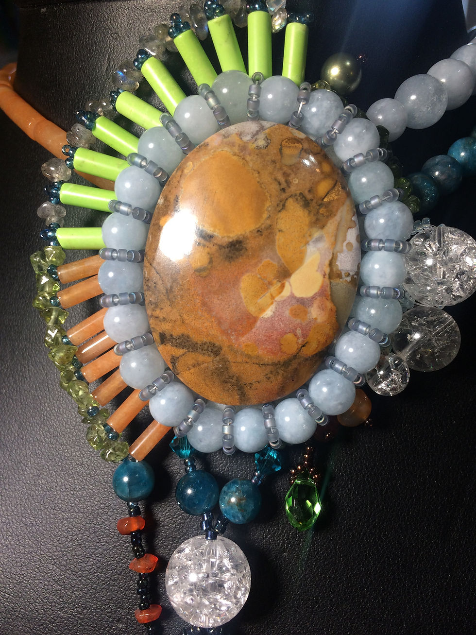 Thumbnail: EAGLE EYE AGATE/ crystal quartz, apatite, aquamarine pendant