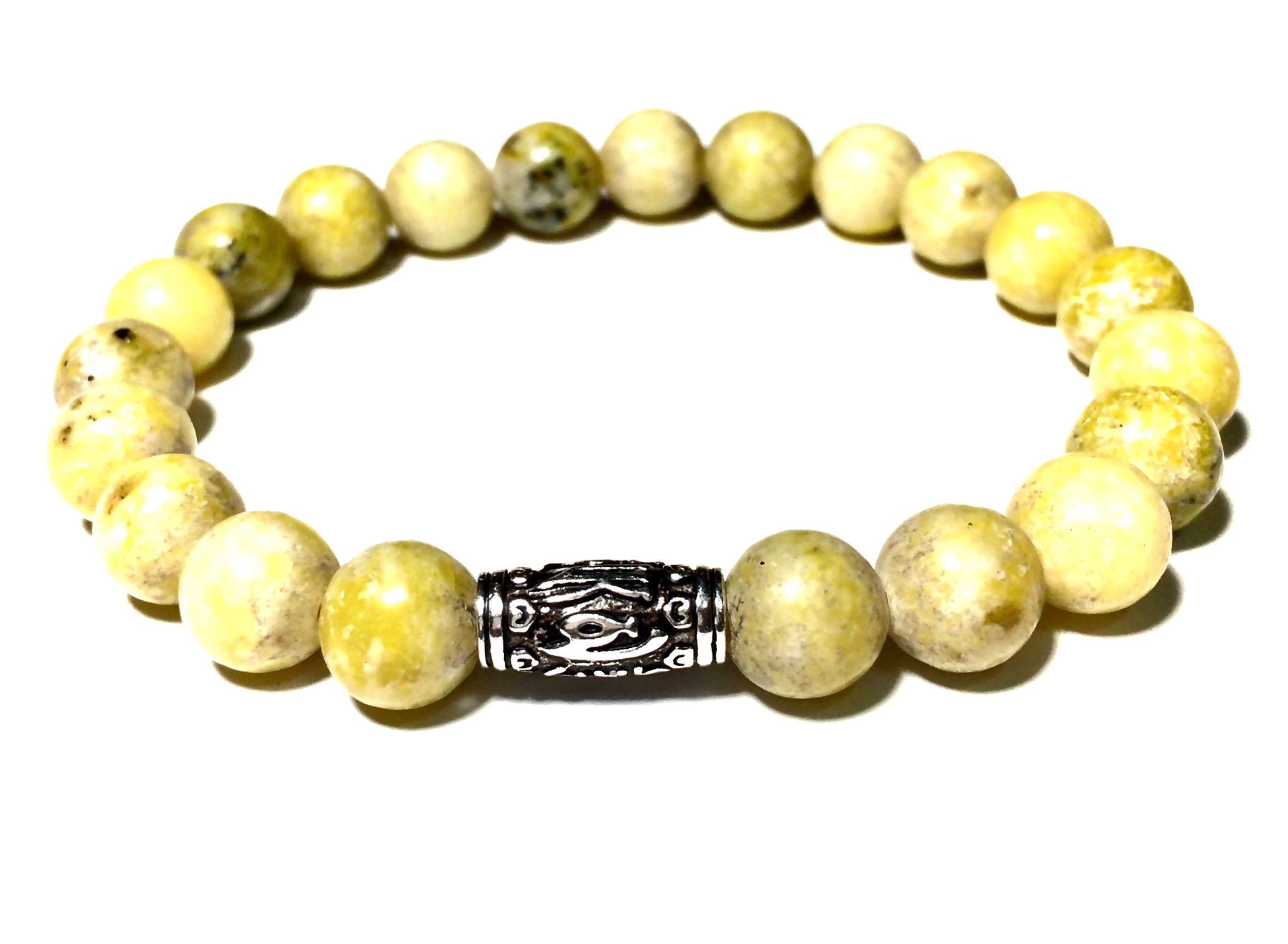 Ray of Light Jewels-Yellow Turquoise & OM Mantra Sterling Silver Br