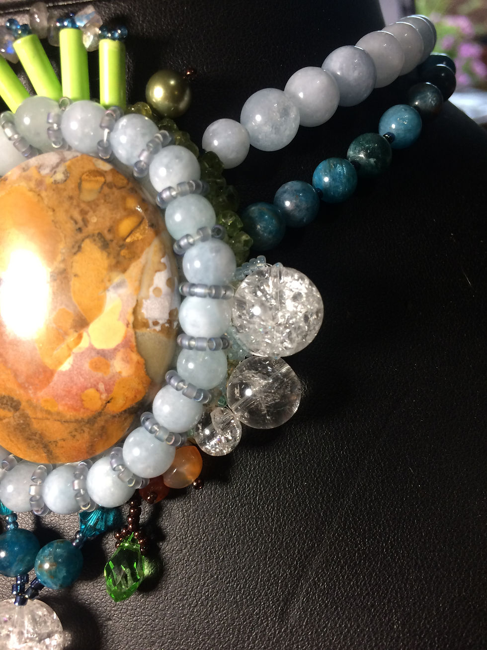 Thumbnail: EAGLE EYE AGATE/ crystal quartz, apatite, aquamarine pendant