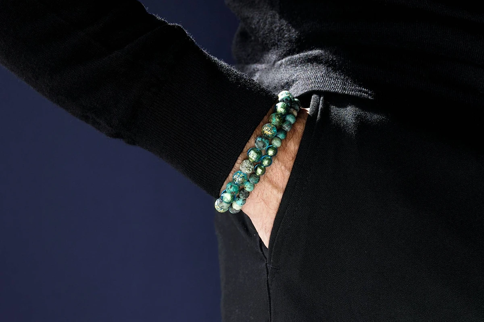 Thumbnail: Ray of Light Jewels-African Turquoise & OM Mantra Sterling Silver Bracelet - 8mm