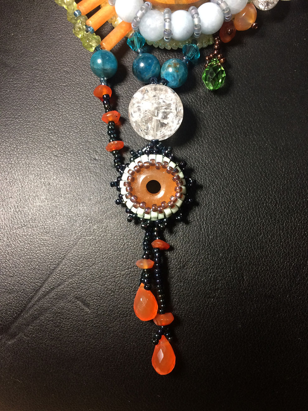 Thumbnail: EAGLE EYE AGATE/ crystal quartz, apatite, aquamarine pendant
