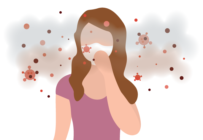 A woman with a face mask on because of smog