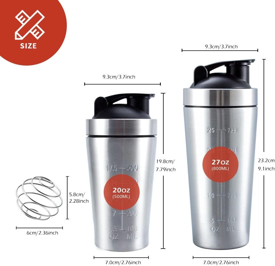 Thumbnail: 20-Ounce STAINLESS STEEL Protein Shaker Bottle- BPA FREE!