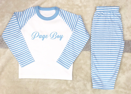 Thumbnail: Page boy Pyjamas personalised or add any slogan for baby gir