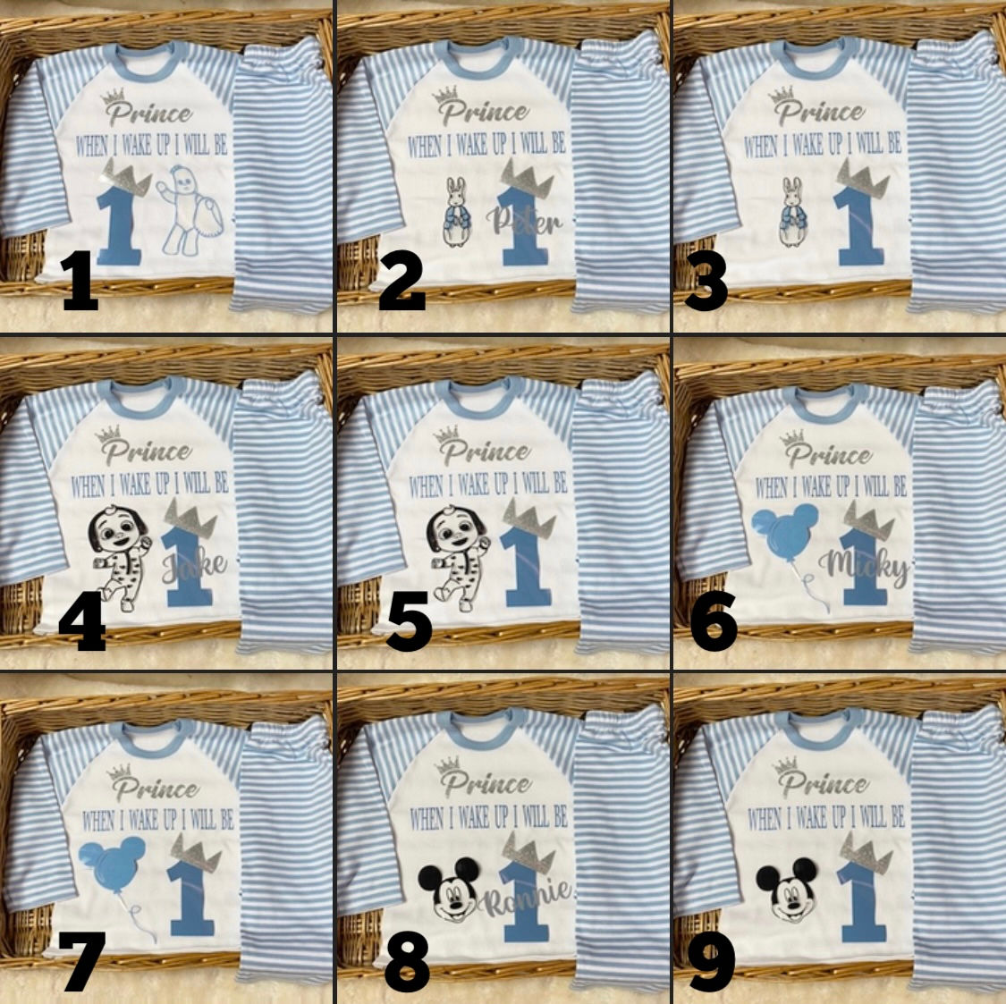 Baby boy, or girl, pyjamas any character any text