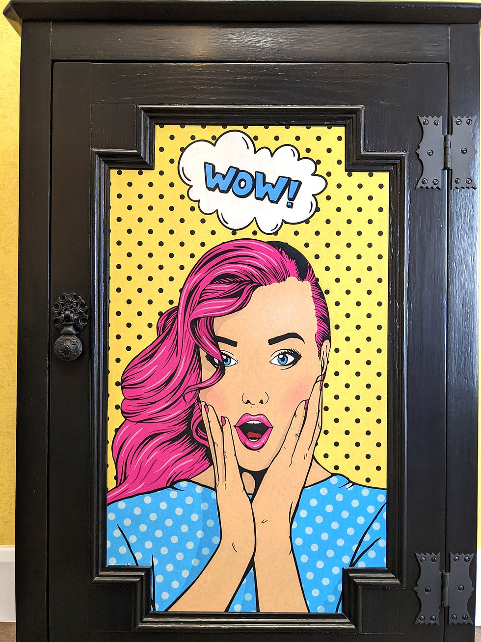 Thumbnail: Black upcycled furniture with pop art print