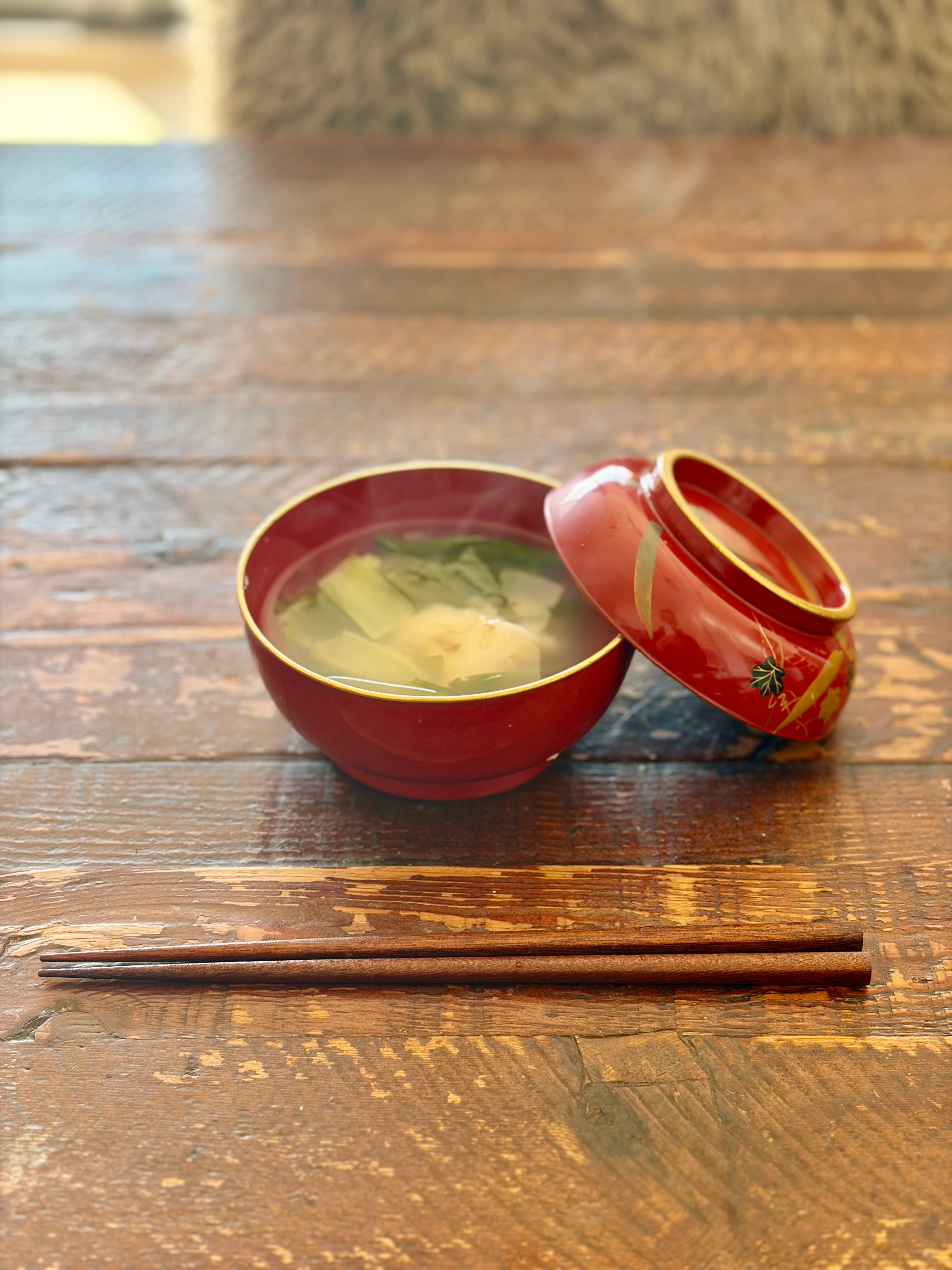 七草がゆとアンティーク椀