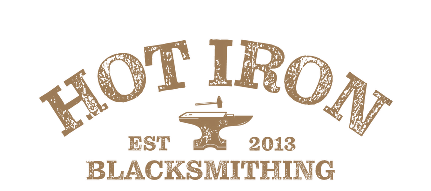 Hot Iron’s primary logo featuring a blacksmiths anvil with stylised rust patina font in a bright Orange representing the bright colour of wrought iron when it is heated in the forge.