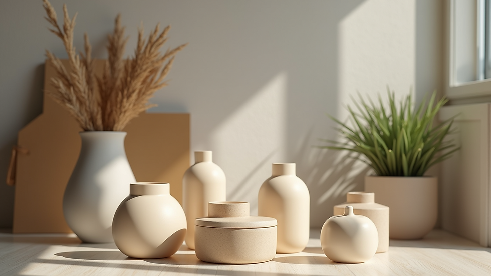 Eye-level view of various home decor items perfect for wedding gifts