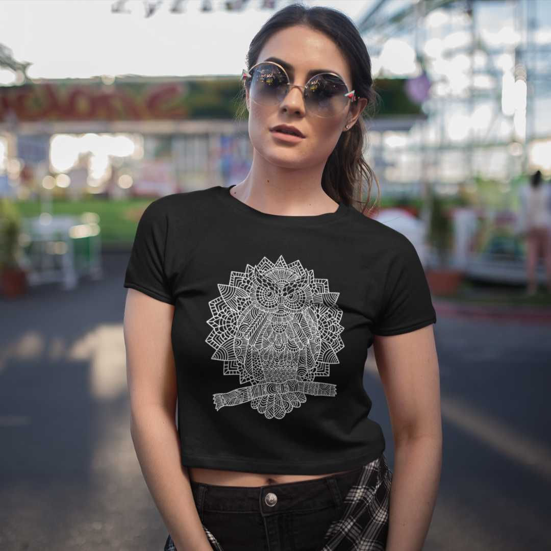 Women's Chest Printed Premium Cotton Round Neck Half Sleeve Crop Top